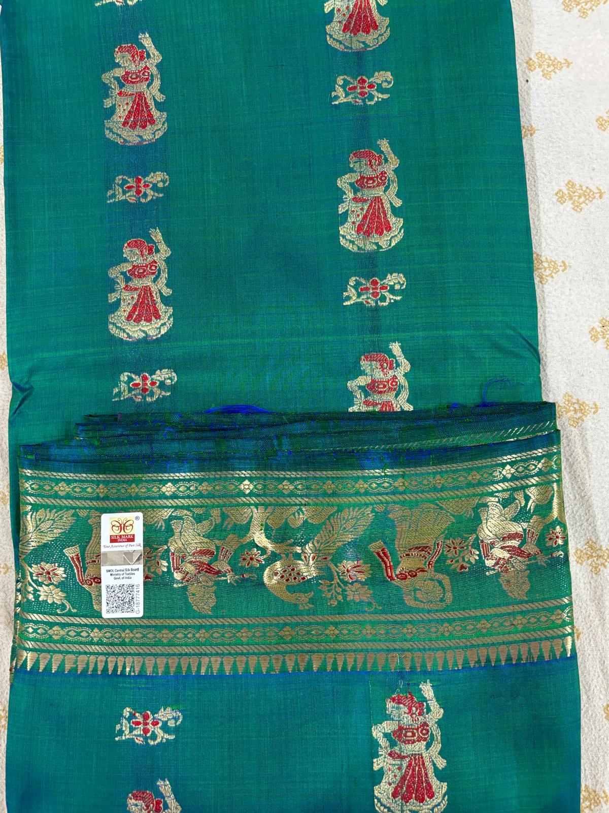 Dual color green Swarnachuri Bishnupuri saree