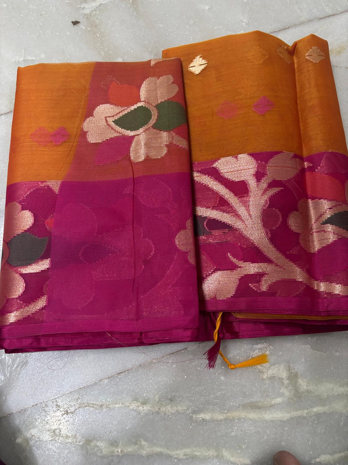 Orange Jamdani saree