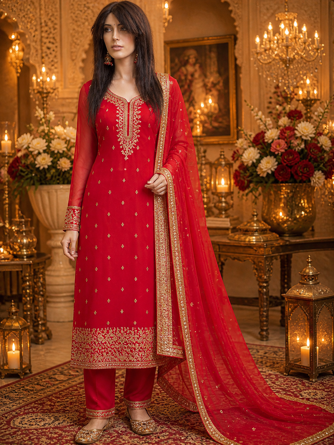 Red embroidered salwar suit