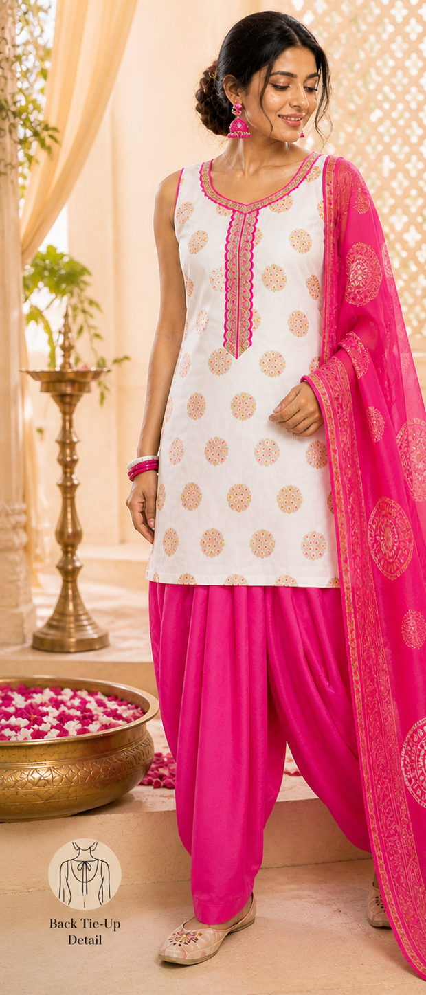 White and pink patiala salwar suit